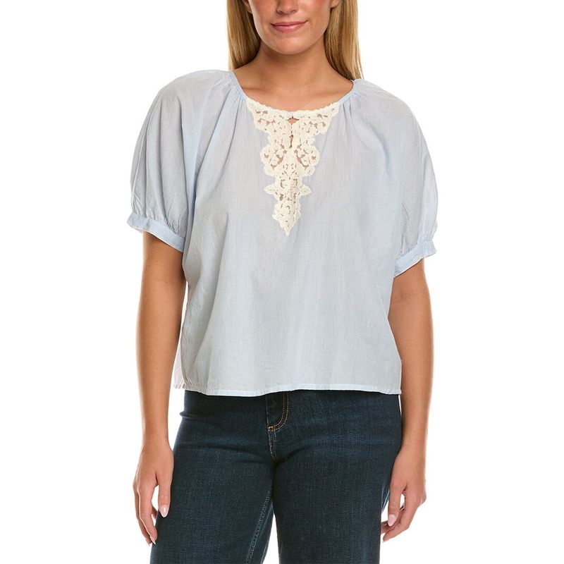 Velvet By Graham & Spencer Womens Penelope Short Sleeve Woven Top, Blue
